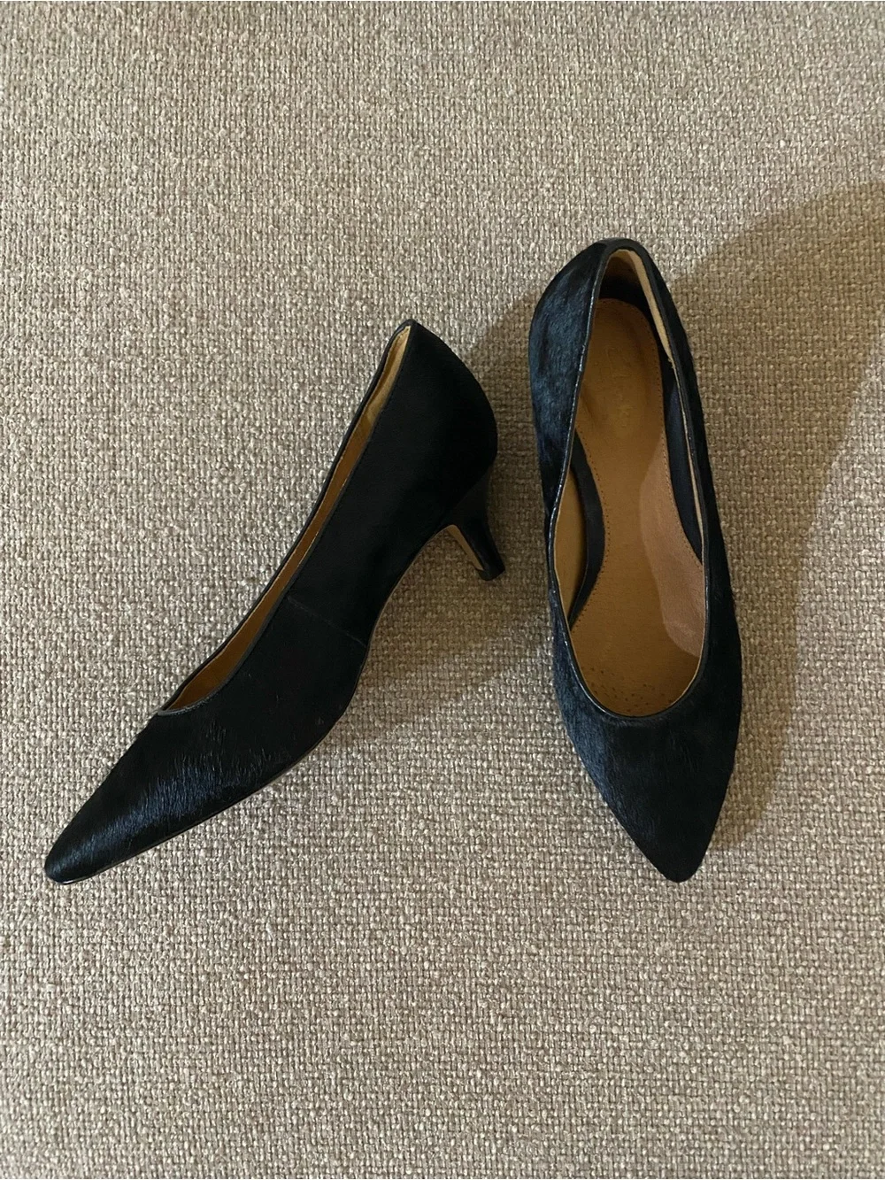 Clarks Black Pointed-Toe Pony Pumps